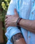 Pulsera de Turquesa Tibetana Natural con pulsera de cuero plano