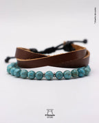 Pulsera de Turquesa Natural con pulsera de cuero plano