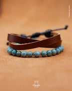 Pulsera de Turquesa Natural con pulsera de cuero plano