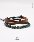 Pulsera Malaquita Natural para Hombres con Pulsera de Cuero