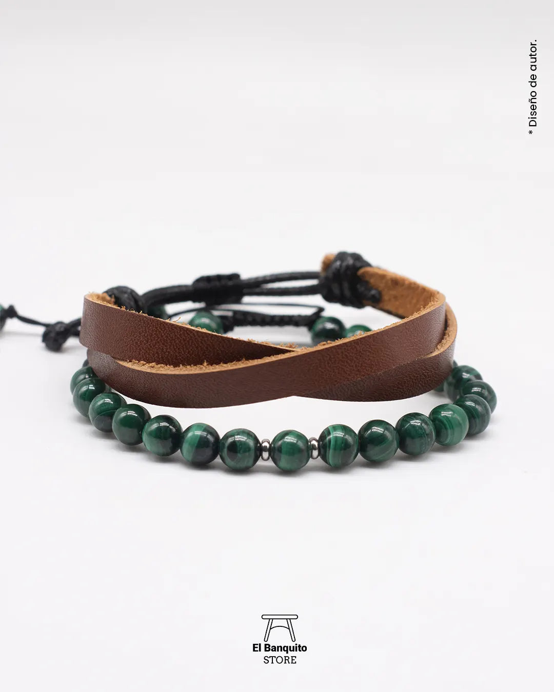 Pulsera Malaquita Natural para Hombres con Pulsera de Cuero