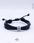 Pulsera de Cuero Liso con Argolla Plateada Envejecida