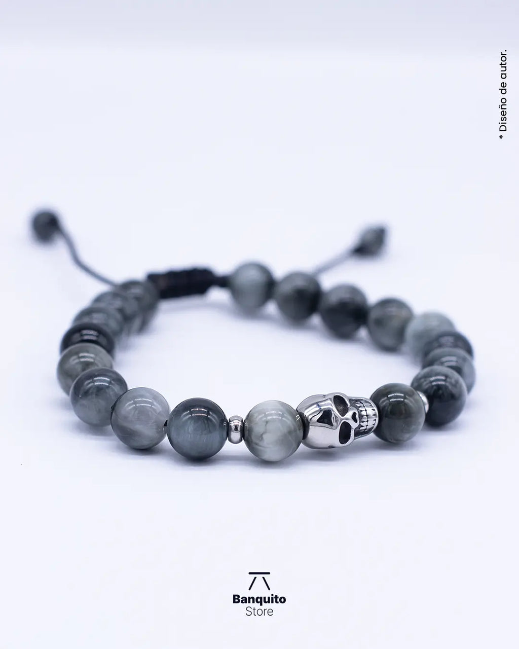 Pulsera Ojo de Halcón Gris con Calavera 8mm
