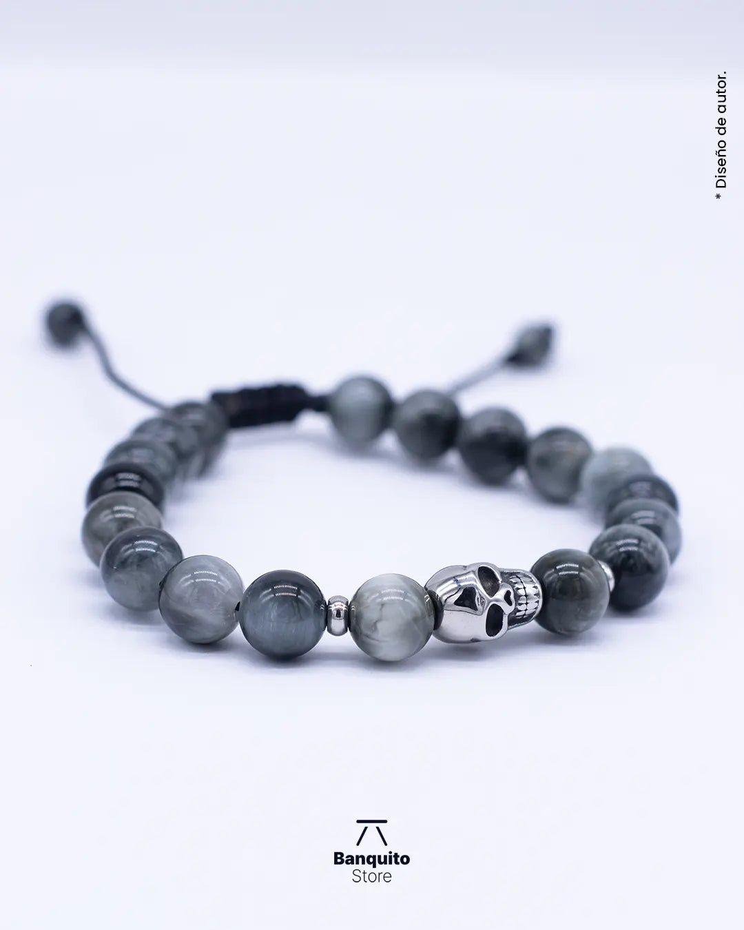 Pulsera Ojo de Halcón Gris con Calavera 8mm