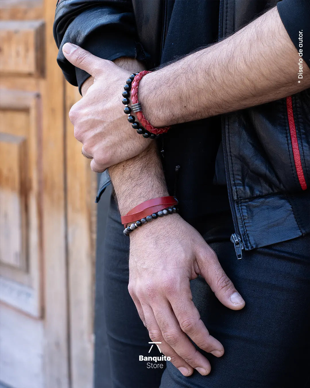 Pulsera de Cuero Trenzado con Detalle en Acero Matte Oscuro – Hecha a Mano