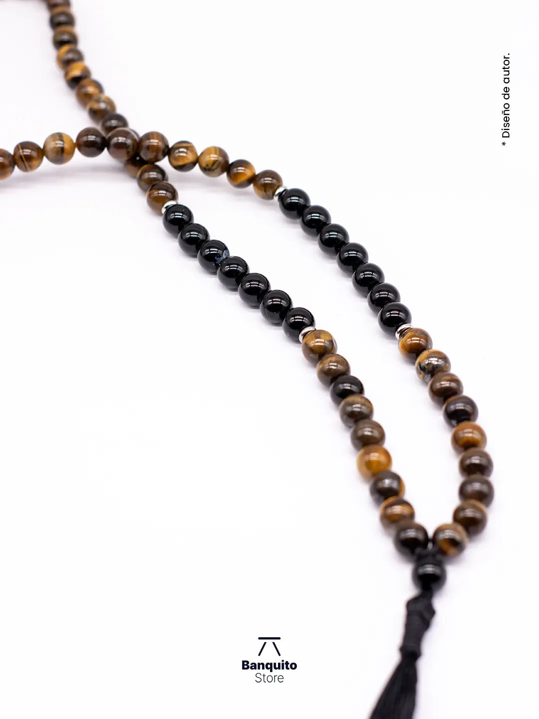 Collar Japa Mala de Ojo de Tigre y Ónix | Piedras Naturales
