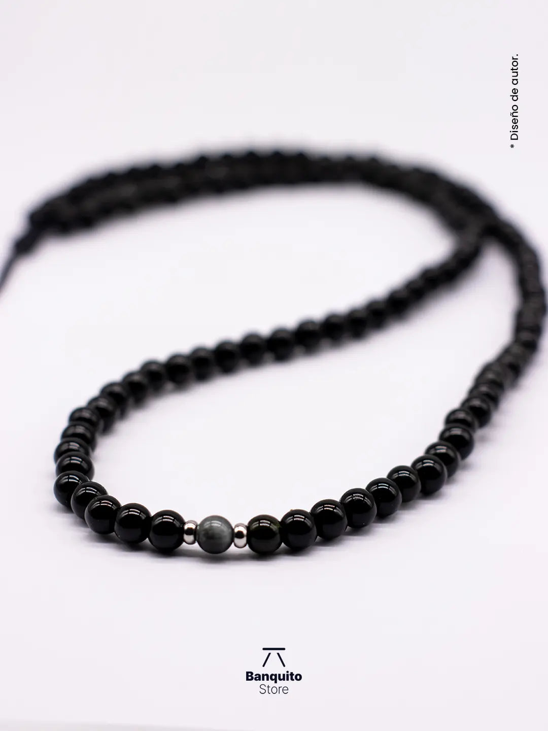Collar Ónix y Ojo de Halcón Gris Hombre – Piedra Natural