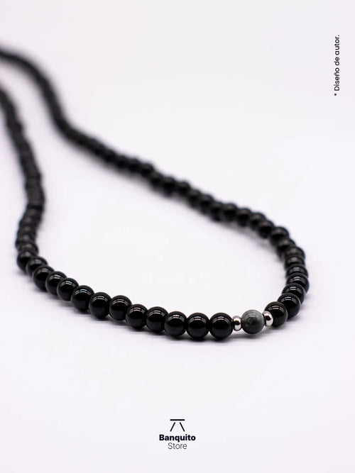 Collar Ónix y Ojo de Halcón Gris Hombre – Piedra Natural