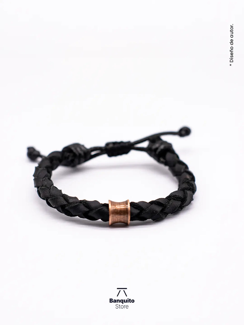 Pulsera de Cuero Trenzado con Detalle en Acero Cobrizo – Hecha a Mano