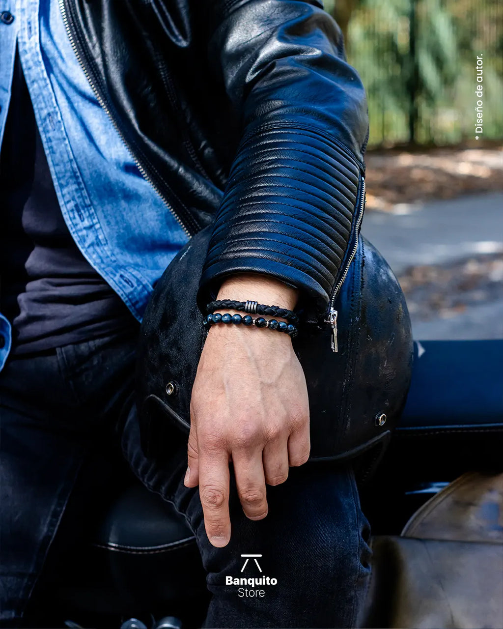 Pulsera de Cuero Trenzado con Detalle en Acero Matte Oscuro – Hecha a Mano