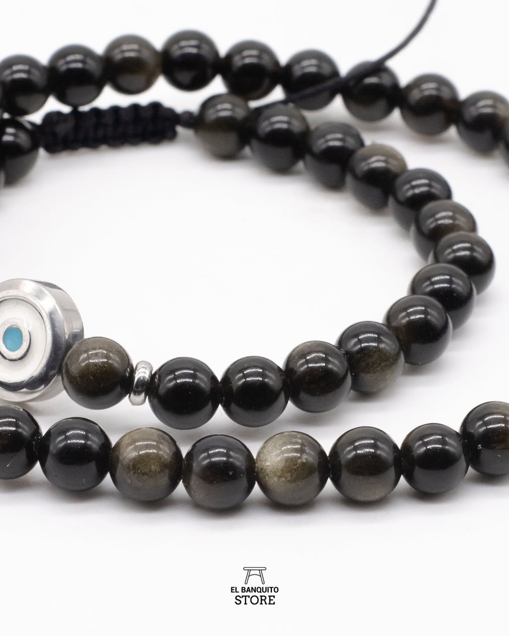 Pulsera de Piedra Obsidiana Dorada con Ojo Turco