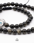 Pulsera de Piedra Obsidiana Dorada con Ojo Turco