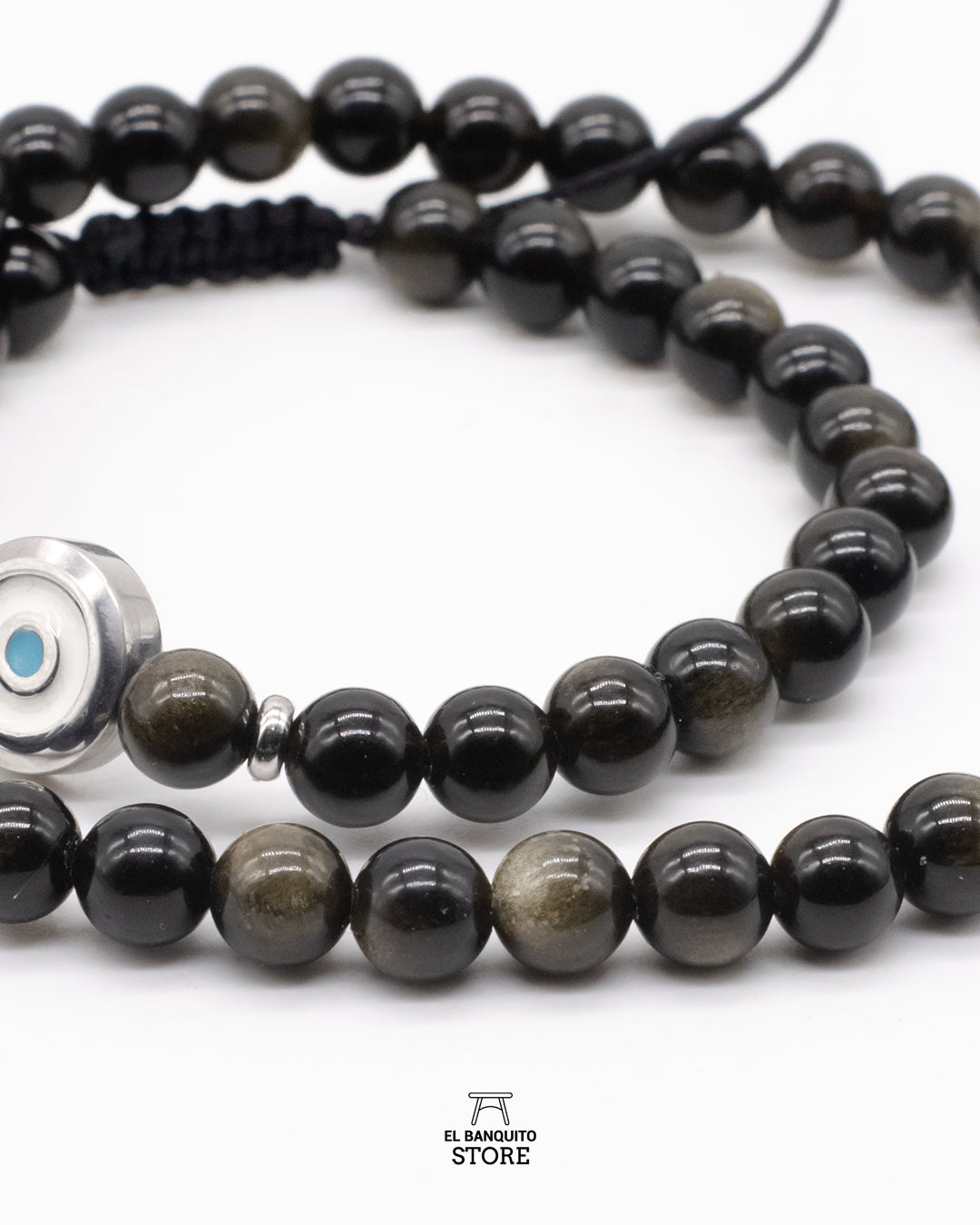Pulsera de Piedra Obsidiana Dorada con Ojo Turco