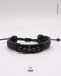 Pulsera Cuero negro con Obsidiana dorada