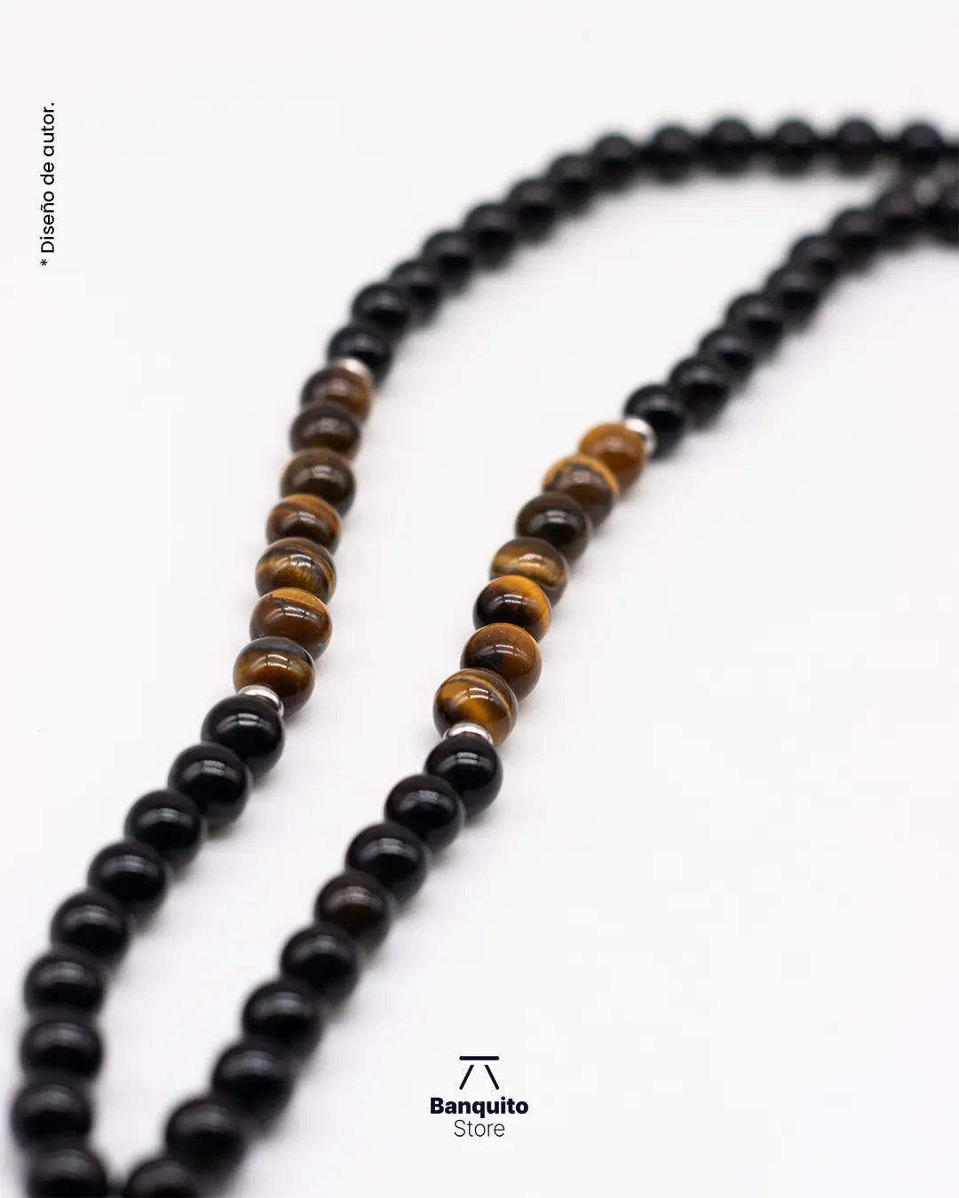 Collar Japa Mala de Ónix y Ojo de Tigre Natural 108 Cuentas