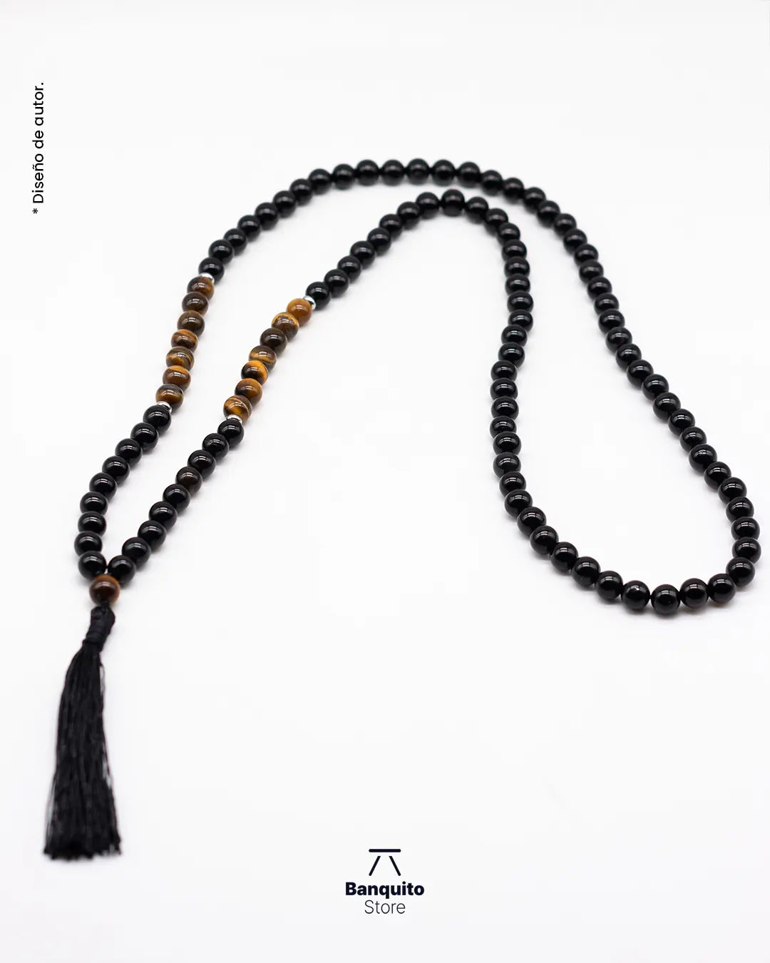 Collar Japa Mala de Ónix y Ojo de Tigre Natural 108 Cuentas