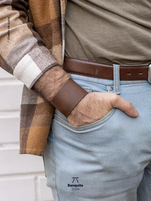 Muñequera de Cuero Natural para Hombre