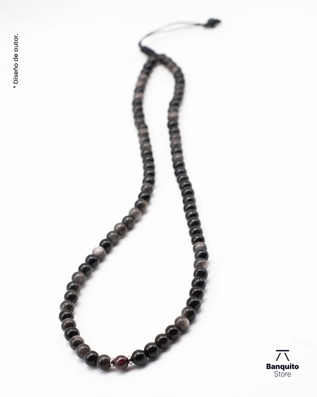 Collar masculino de obsidiana y granate | Hecho a mano en Chile