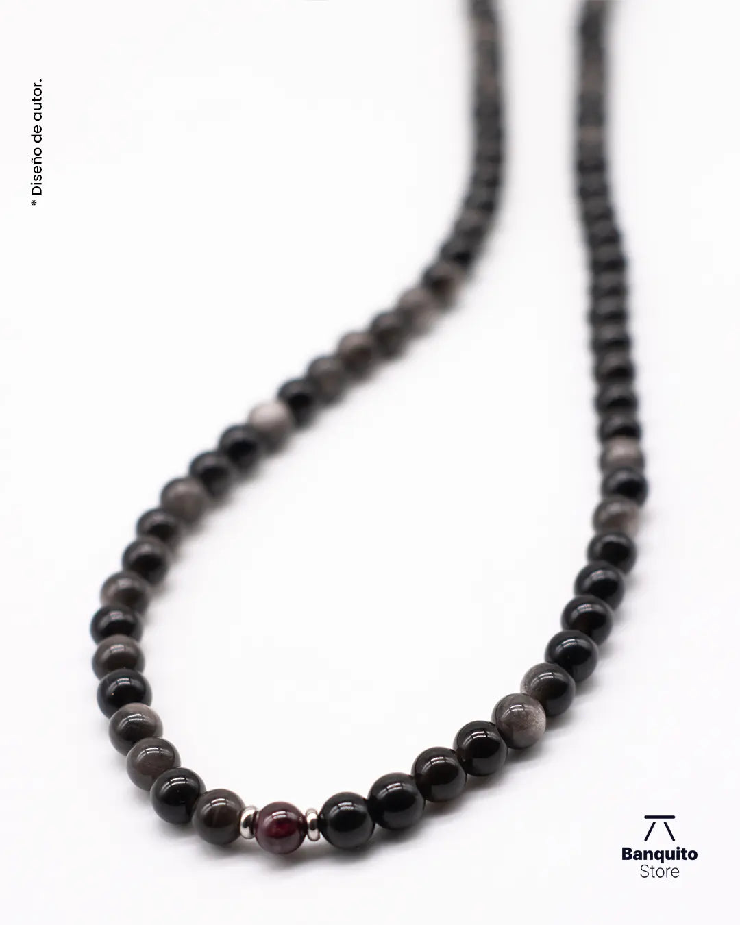 Collar masculino de obsidiana y granate | Hecho a mano en Chile