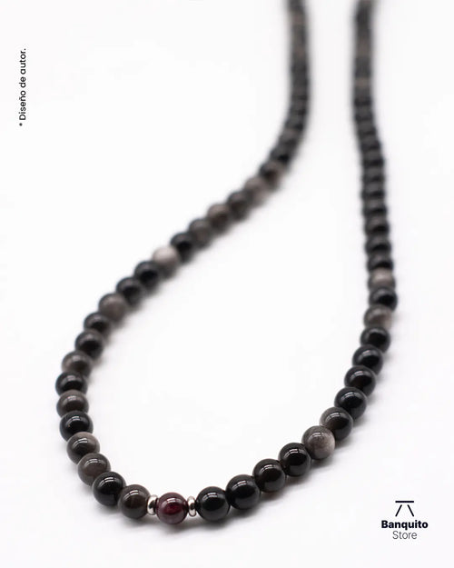 Collar masculino de obsidiana y granate | Hecho a mano en Chile