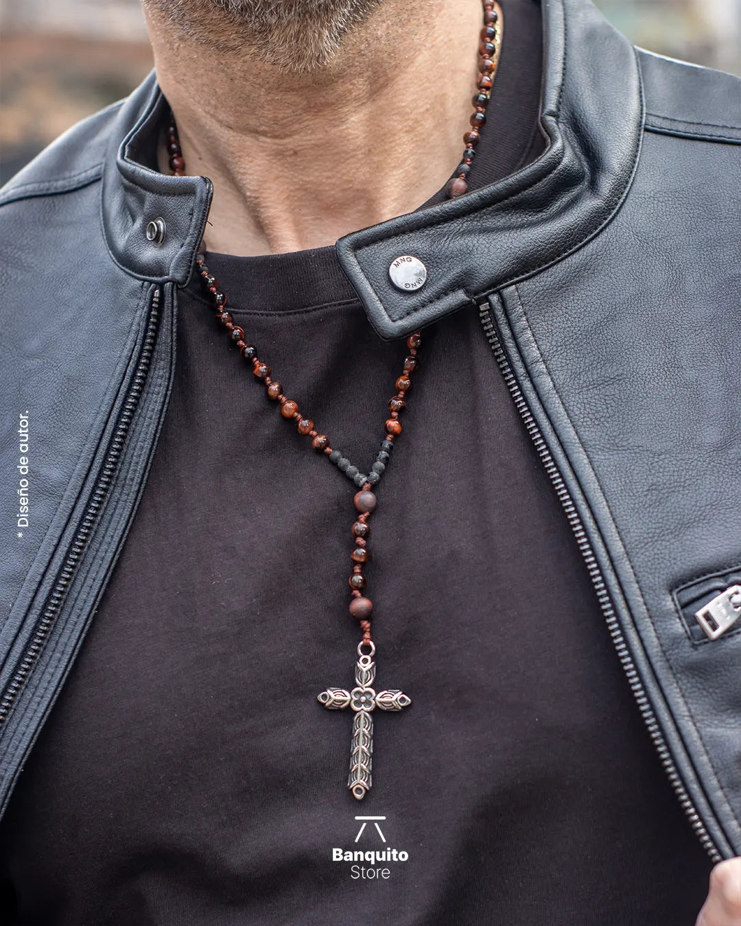 Collar Rosario de Ojo de Buey Matte y Brillante para Hombre