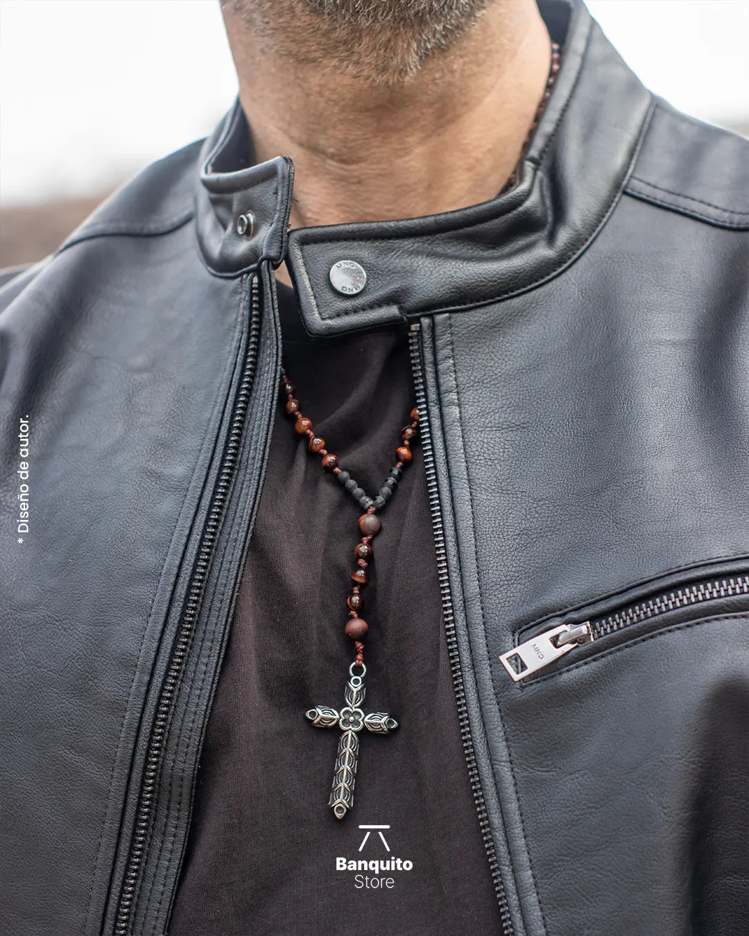 Collar Rosario de Ojo de Buey Matte y Brillante para Hombre