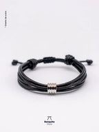 Pulsera de Cuero Liso con Argolla Plateada Brillante
