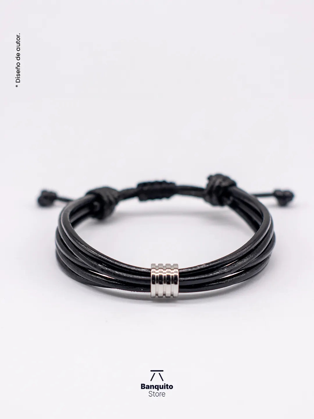 Pulsera de Cuero Liso con Argolla Plateada Brillante