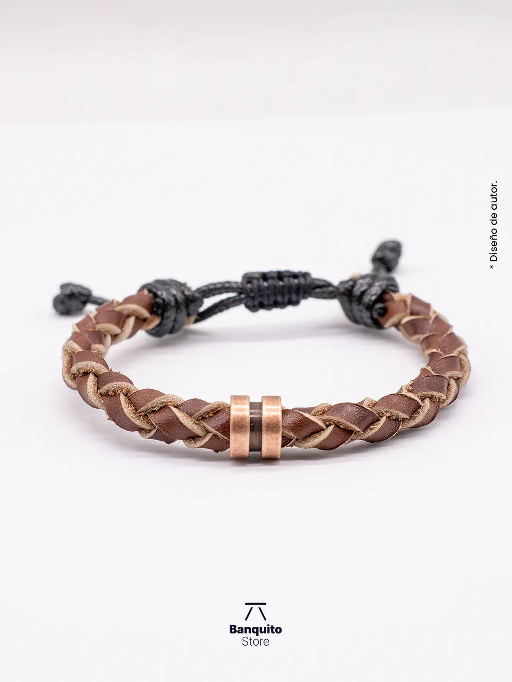 Pulsera de Cuero Trenzado con Detalle en Acero Cobrizo 2 – Hecha a Mano