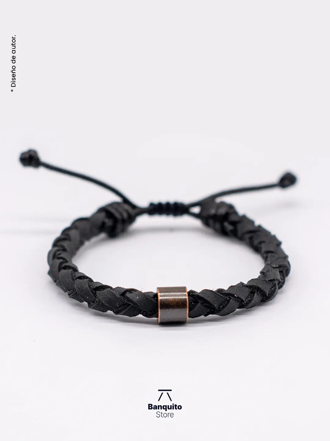 Pulsera de Cuero Trenzado con Detalle liso en Acero Cobrizo – Hecha a Mano