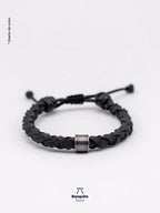 Pulsera de Cuero Trenzado con Detalle en Acero Gris – Hecha a Mano