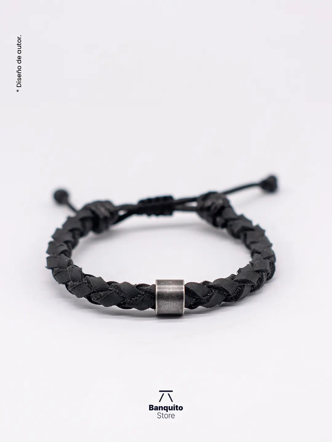 Pulsera de Cuero Trenzado con Detalle en Acero Gris – Hecha a Mano