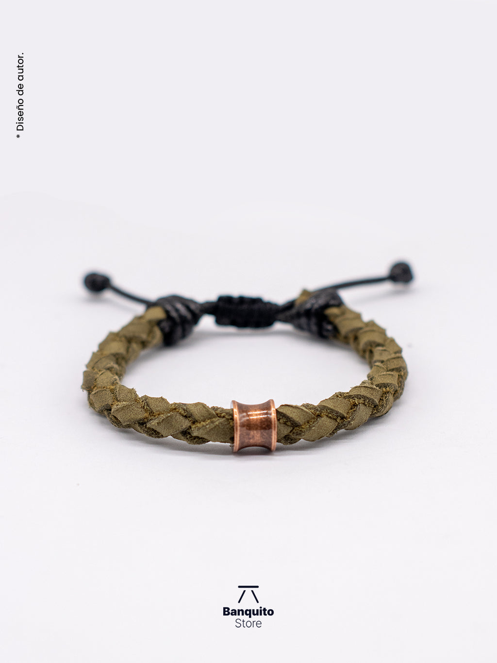 Pulsera de Cuero Trenzado con Detalle en Acero Cobrizo – Hecha a Mano