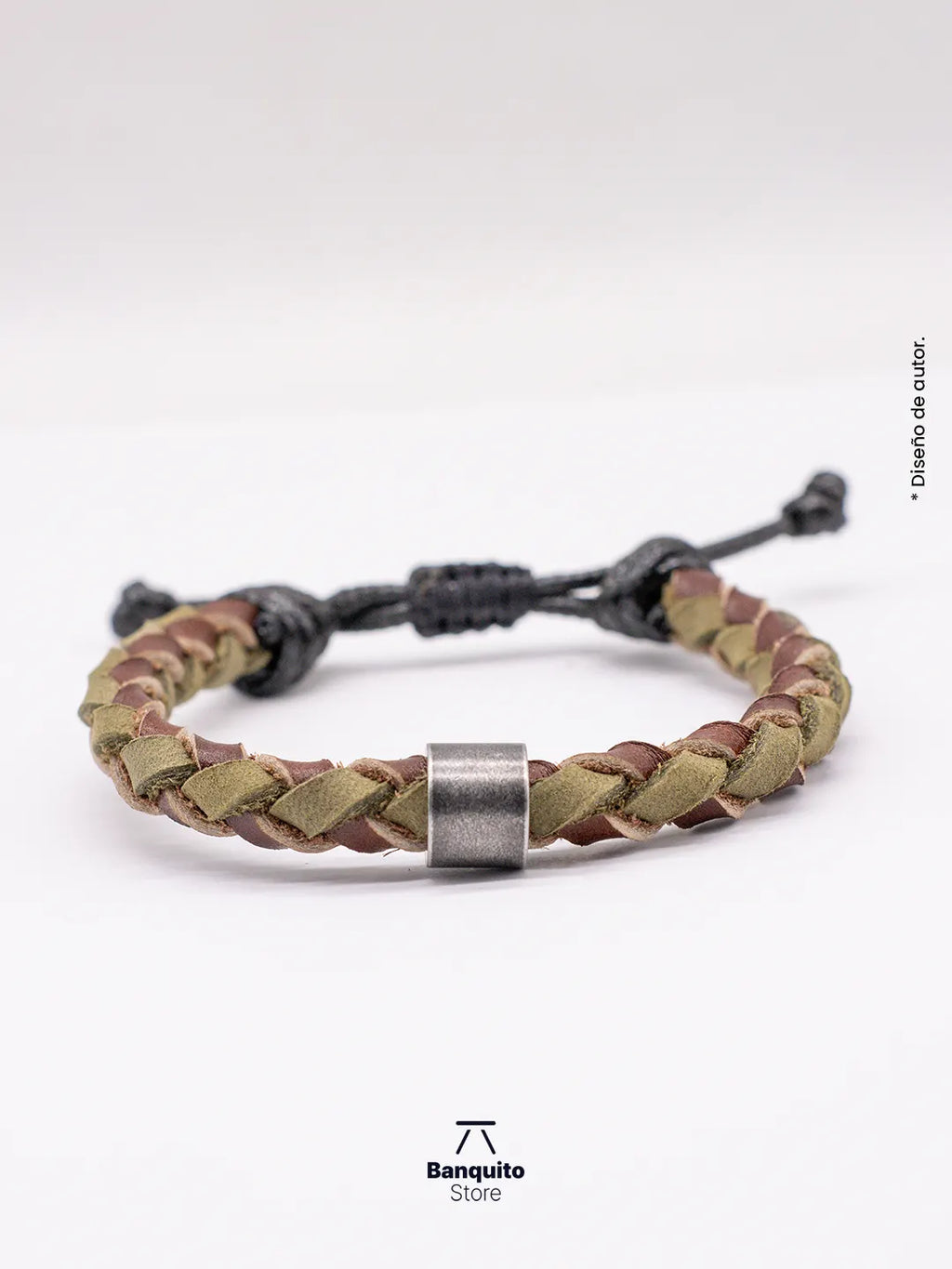 Pulsera de Cuero Trenzado con Detalle en Acero Gris – Hecha a Mano