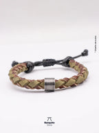Pulsera de Cuero Trenzado con Detalle en Acero Gris – Hecha a Mano