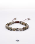 Pulsera de Labradorita 8 mm con Calavera de Acero Inoxidable