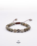 Pulsera de Labradorita 8 mm con Calavera de Acero Inoxidable
