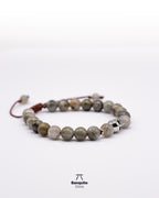 Pulsera de Labradorita 8 mm con Calavera de Acero Inoxidable