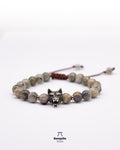 Pulsera de Labradorita 8 mm con Lobo de Acero Inoxidable