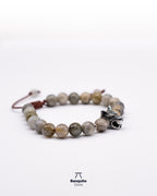 Pulsera de Labradorita 8 mm con Lobo de Acero Inoxidable