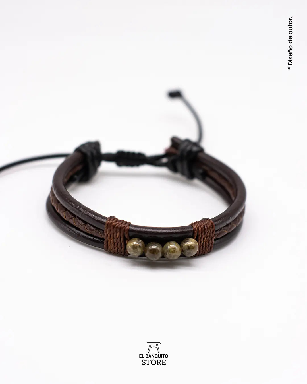 Pulsera de Cuero Granate Verde Natural