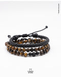 Set de Pulseras Ojo de Tigre + Turmalina Negra + Piedra Volcánica