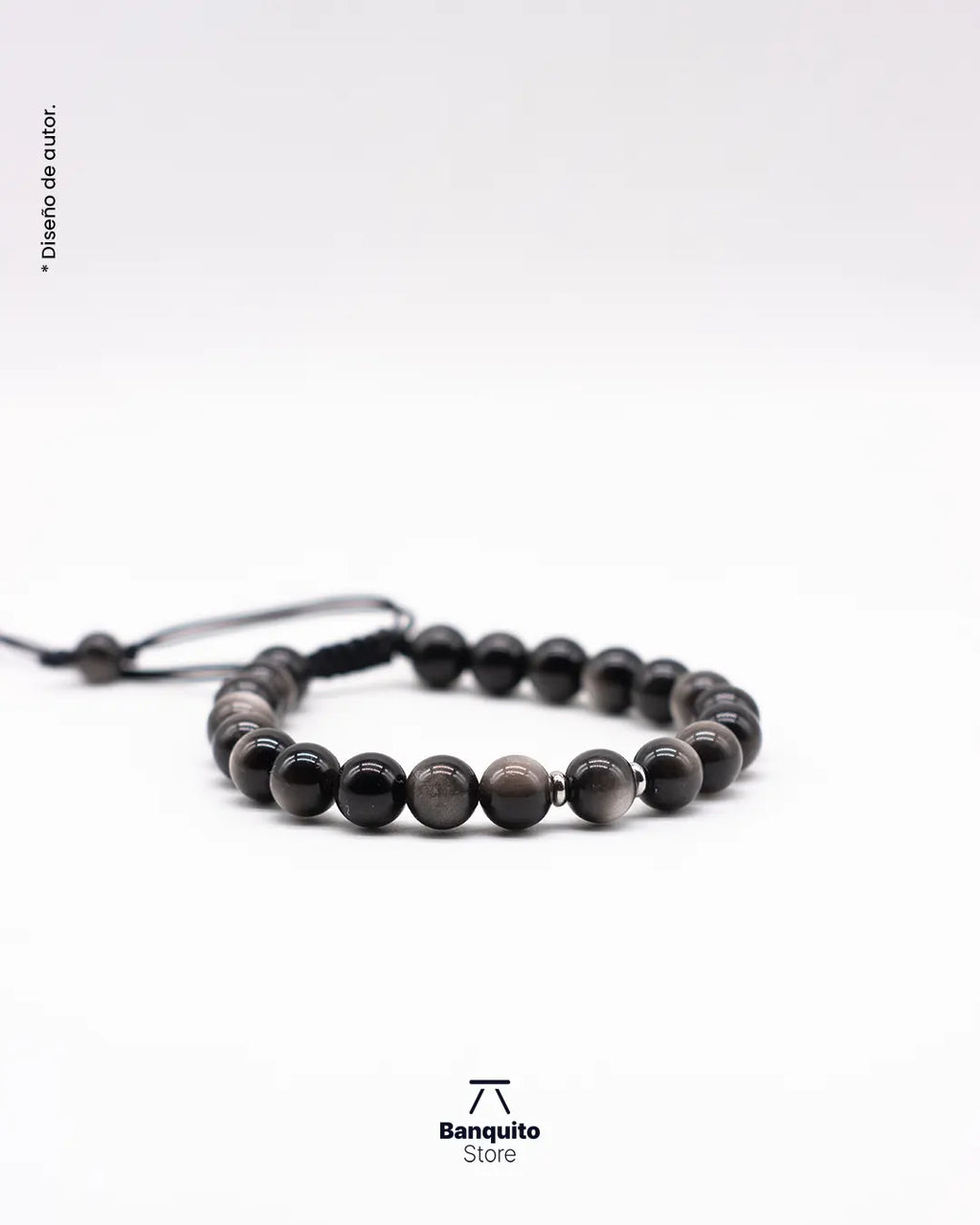 Pulsera Obsidiana Plateada 8mm Hombre | Hecha a Mano