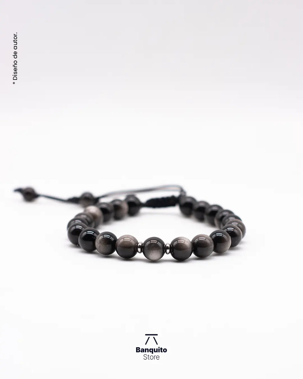 Pulsera Obsidiana Plateada 8mm Hombre | Hecha a Mano