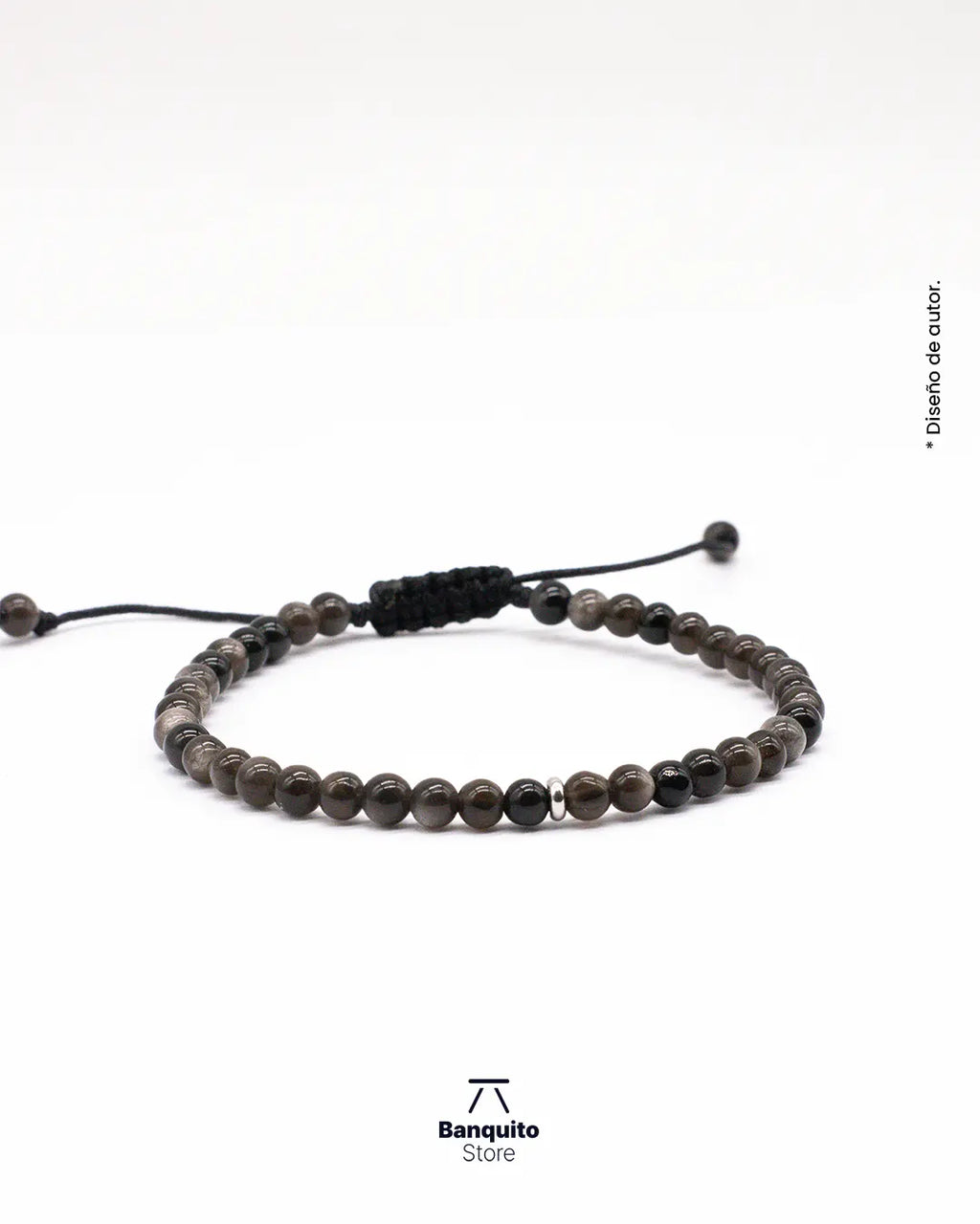 Pulsera de Obsidiana Plateada 4 mm | Minimalismo Masculino