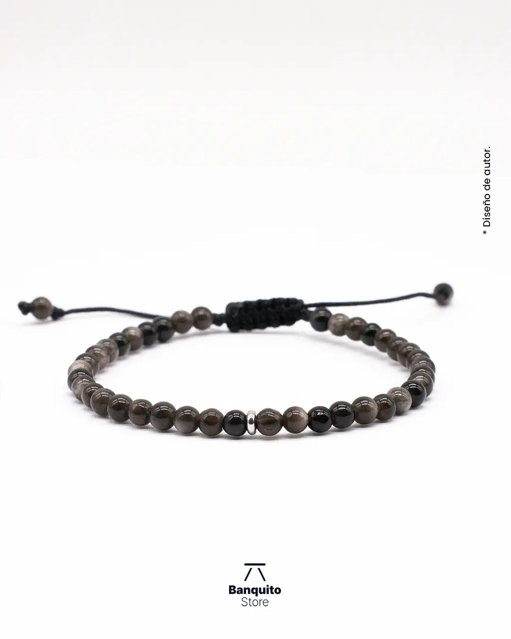Pulsera de Obsidiana Plateada 4 mm | Minimalismo Masculino