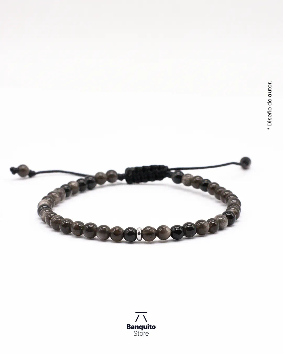 Pulsera de Obsidiana Plateada 4 mm | Minimalismo Masculino