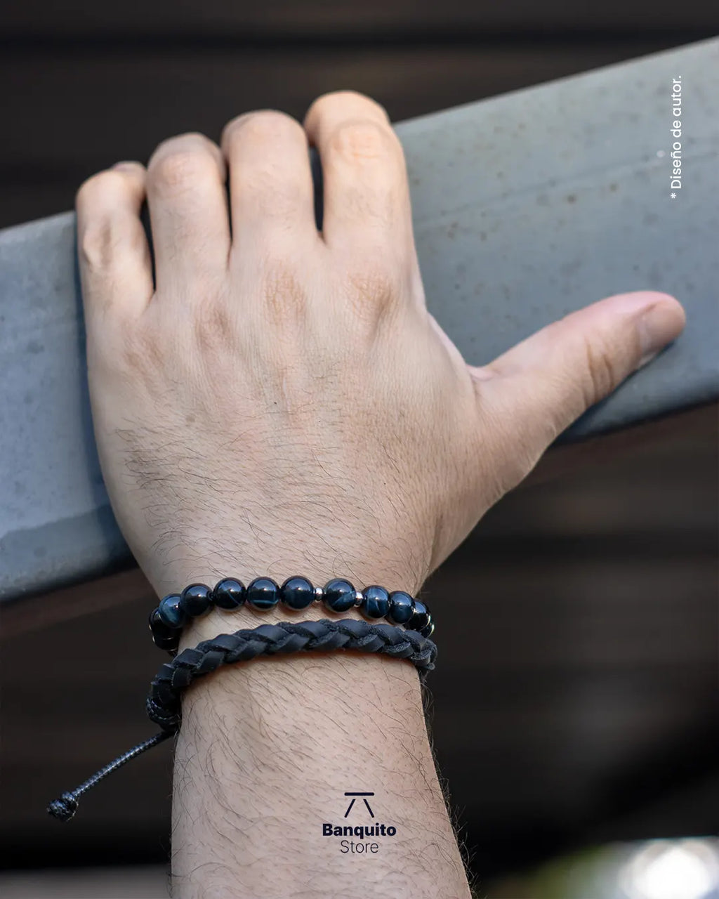 Pulseras de Ojo de Halcón Azul con Pulsera de Cuero Trenzado