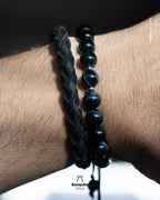 Pulseras de Ojo de Halcón Azul con Pulsera de Cuero Trenzado