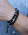 Pulseras de Ojo de Halcón Azul con Pulsera de Cuero Trenzado